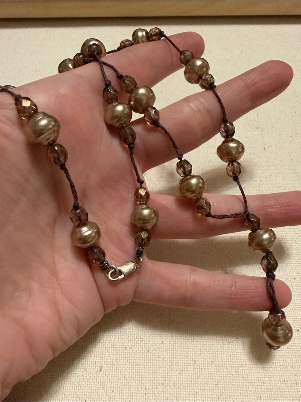 Sterling Silver 925 Gold pearl Beaded Strand Necklace 18’ inch